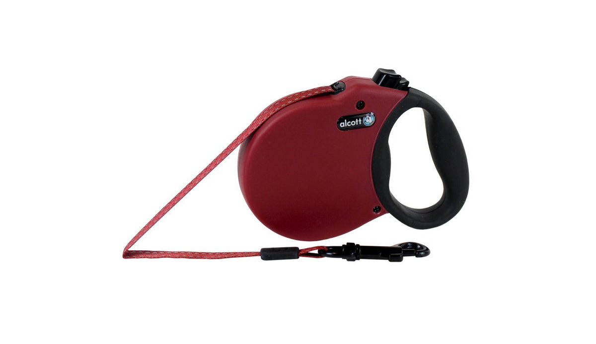 Alcott Adventure Retractable Reflective Belt Leash, 10' Long, Extra Small For Dogs Up To 25 Lbs, Red With Black Soft Grip Handle