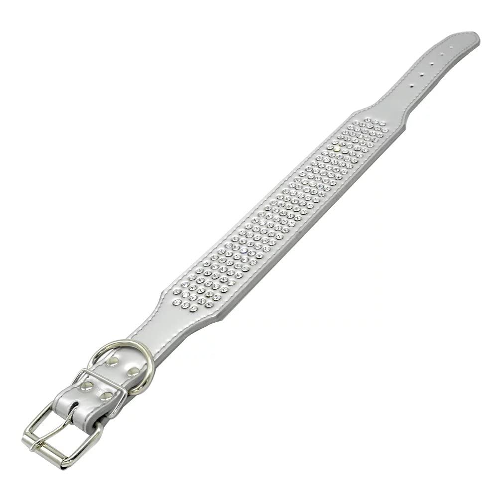 Berry Pet Rhinestones Dog Collars - 2 Width With 5 Rows Full Sparkly Crystal Diamonds Studded Pu Leather - 2 Inch Wide -Beautifu