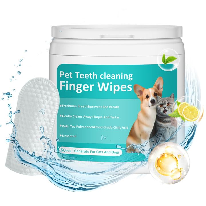 Pither Dog Teeth Cleaning Wipes, Pet Dental Finger Wipes For Dogs & Cats Disposable Gentle Dog Teeth Cleaning Pads Tooth Brushin