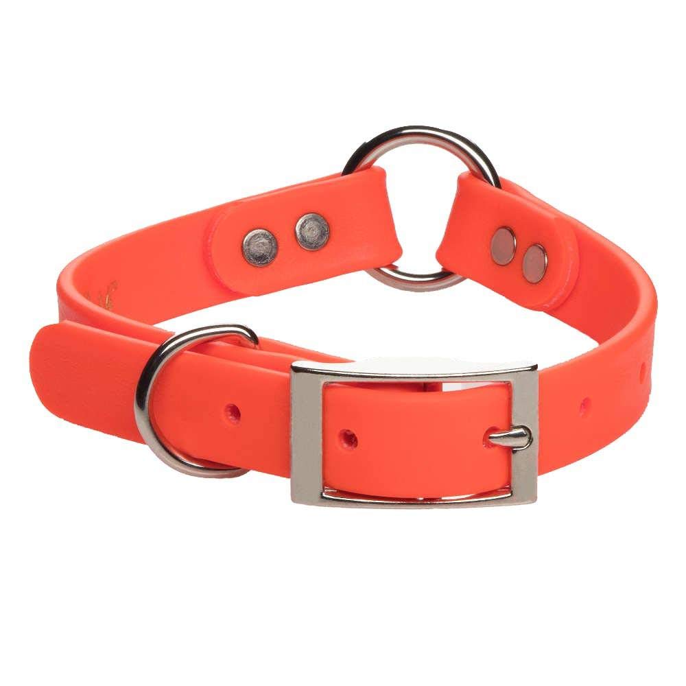 Mendota Pet Durasoft Imitation Leather Collar - Center Ring Dog Collar - Made In The Usa - Waterproof, Odor Resistant - Orange, 1 In X 18 In