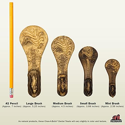 Redbarn Chew-A-Bulls, 6 Pack - Large Brush Shape Dog Dental Treats - Daily Oral Care with Fun Ridges & Grooves, All Natural Ingr