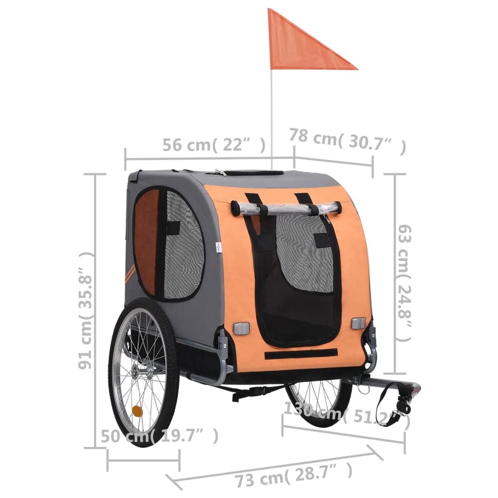 vidaXL Dog Bike Trailer with Sturdy Steel Frame and Oxford Fabric in Orange and Gray - Water Resistant, Dual Entry, and Mesh Windows for Proper Ventilation