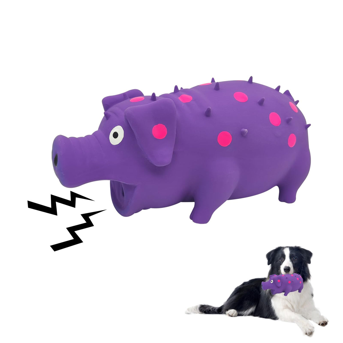 Andiker Dog Squeaky Toy, Dots Latex Dog Chew Toys With A Oinks Sound Squeaker Grunting Pig Dog Toy Durable Self Play 8' Dogs Sq