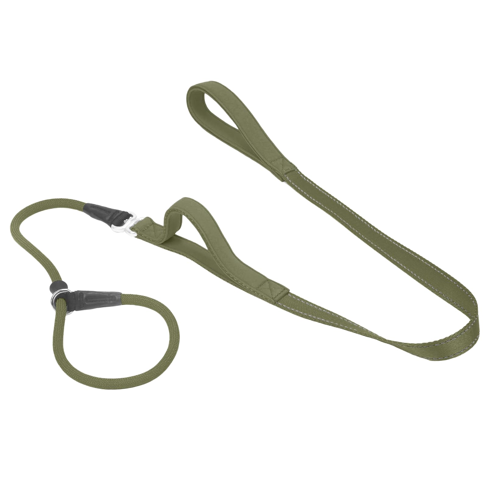 Slip Lead Dog Leash With Double Handle, Reflective Dog Training Leash [360 Swivel Anti-Tangle] Heavy Duty Nylon Slip Lead And Co