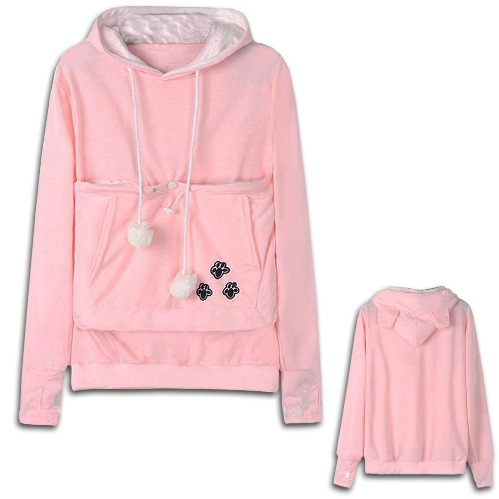 Womens Pet Carrier Sweater Dog Cat Pouch Hoodies Plus Size Tops Pink Xl