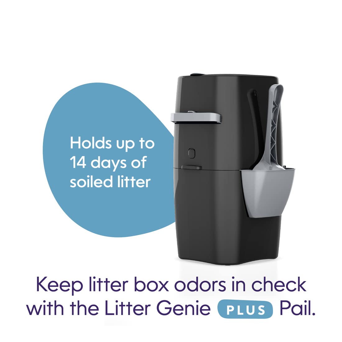 Litter Genie Plus Pail (Black) | Cat Litter Box Waste Disposal System For Odor Control | Includes 1 Square Refill Bag