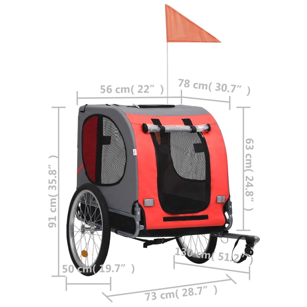 Vidaxl Dog Bike Trailer - Red And Black, Sturdy Steel Frame, Oxford Fabric, Dual Entry, Water-Resistant, Mesh Ventilation, Safety Reflectors, Non-Slip Base, Quick Release Hitch