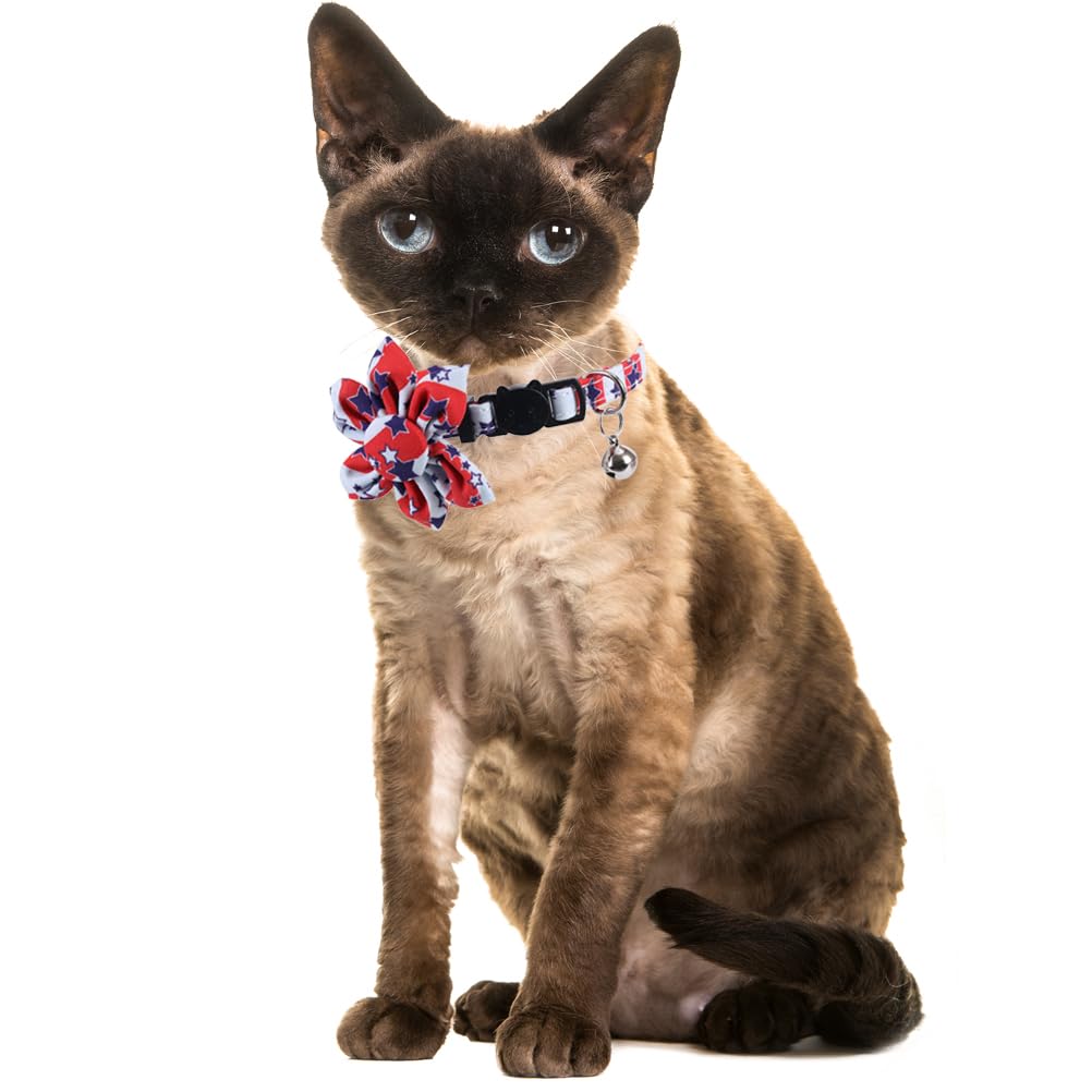 American Flag Cat Collar With Bell Sunflower Star Adjustable 4Th Of July Breakaway Kitten For Independence Day