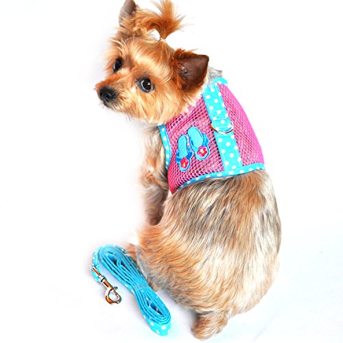 Doggie Design Cool Mesh Dog Harness Under The Sea Collection - Flip Flop Pink & Blue (M (16' - 19' Girth))