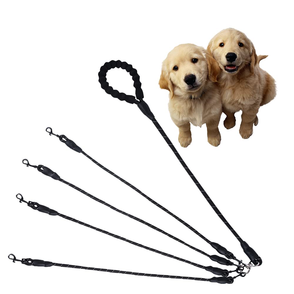 Four Dog Leash,Comfortable Four Dog Leash With Reflective,360 Swivel No Tangle 4 Dog Training Leash,For Multiple Large Medium Sm