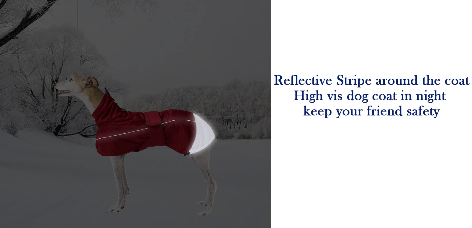 Greyhound Lurcher Winter Coat, Whippet Jacket With Padded Fleece, Water Resistant Dog Snowsuit With Adjustable Bands And High Reflective Be Safety - Red - Xlarge