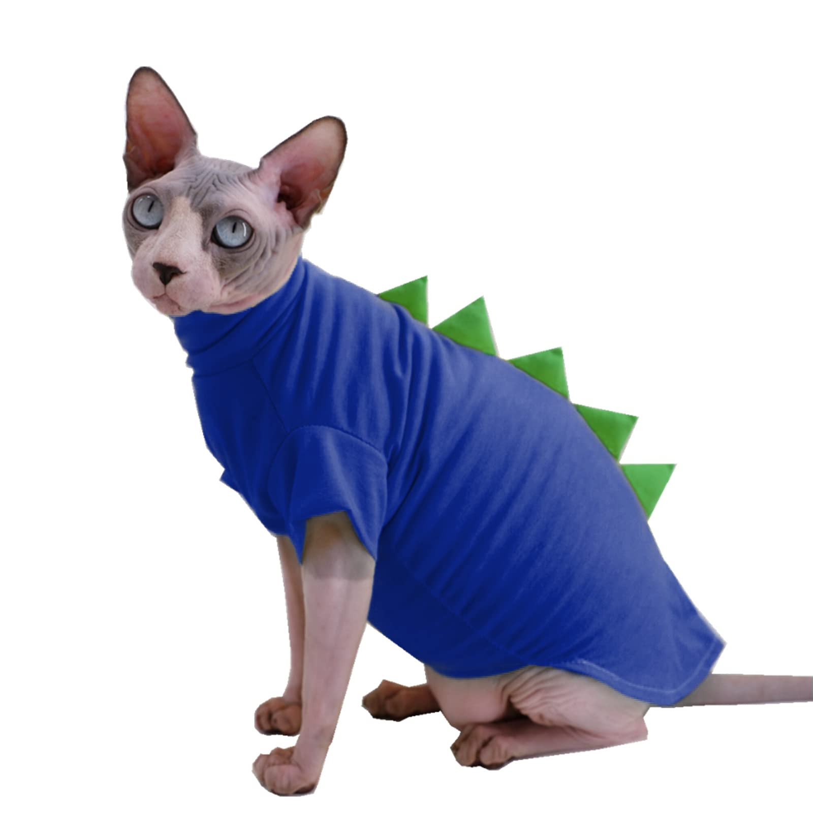 Dinosaur Design Sphynx Hairless Cat Clothes Cute Breathable Summer Cotton Shirts Cat Costume Pet Clothes,Round Collar Kitten T-S