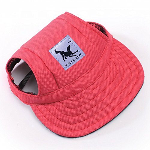 Leconpet Baseball Caps Hats With Neck Strap Adjustable Comfortable Ear Holes For Small Medium And Large Dogs In Outdoor Sun Protection (L, Red)