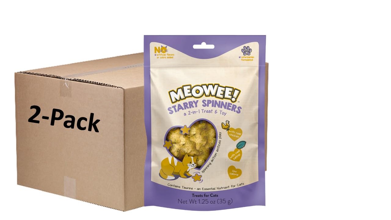 MEOWEE! Starry Spinners Cat Treat, 1.25 Ounce Bag, 2-in-1 Treat & Toy Made with Real Chicken, Chicken Liver & Catnip, Encourages