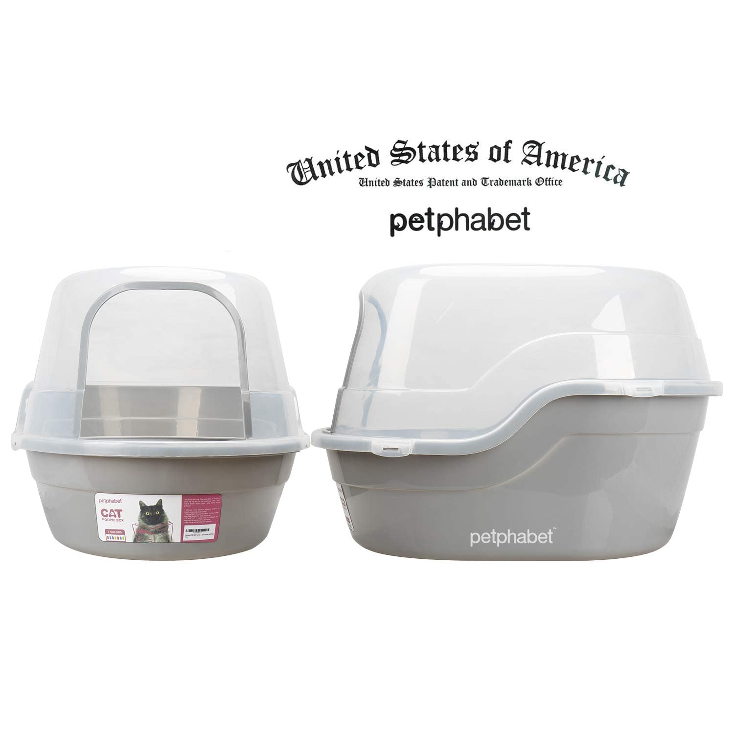 Petphabet Jumbo Hooded Cat Litter Box, Extra Large Gray