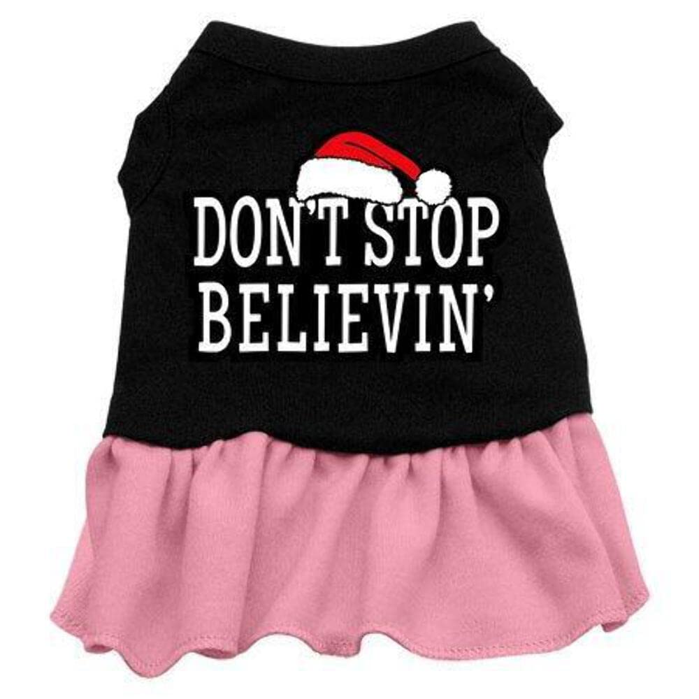 Christmas Pet Dog & Cat Dress Screen Printed, &quot;Don't Stop Believin&quot; Black W/Light Pink 3XL (25-35 lbs.)