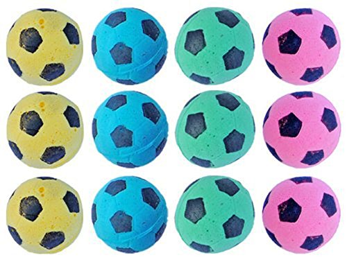 Petfavorites Cat Toy, Foam Sponge Soccer Ball (12 Pack), Interactive Pet Kitten Cat Exercise Toy Balls, Soft, Bouncy, Noise Free, Indoor, Pink, Yellow, Blue, Green