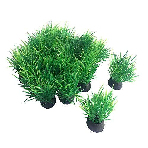 Smoothedo-Pets Aquarium Plants Fish Tank Decorations 20Pcs Small Size/1Inch Tall Plastic Artificial Plant Goldfish Waterscape Fish Hides Mini Grass Set (Green-C)