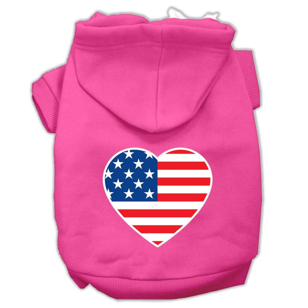 Pet Dog & Cat Hoodie Screen Printed, 'American Flag Heart' Blue Lg (10-14 Lbs.)