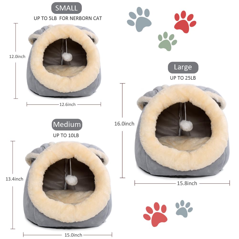 Cat Beds For Indoor Cats - Rabbit-Shaped Cat Cave Bed With Hanging Toy,Super Soft Calming Pet Bed For Kitten&Puppy,Small Dog,War