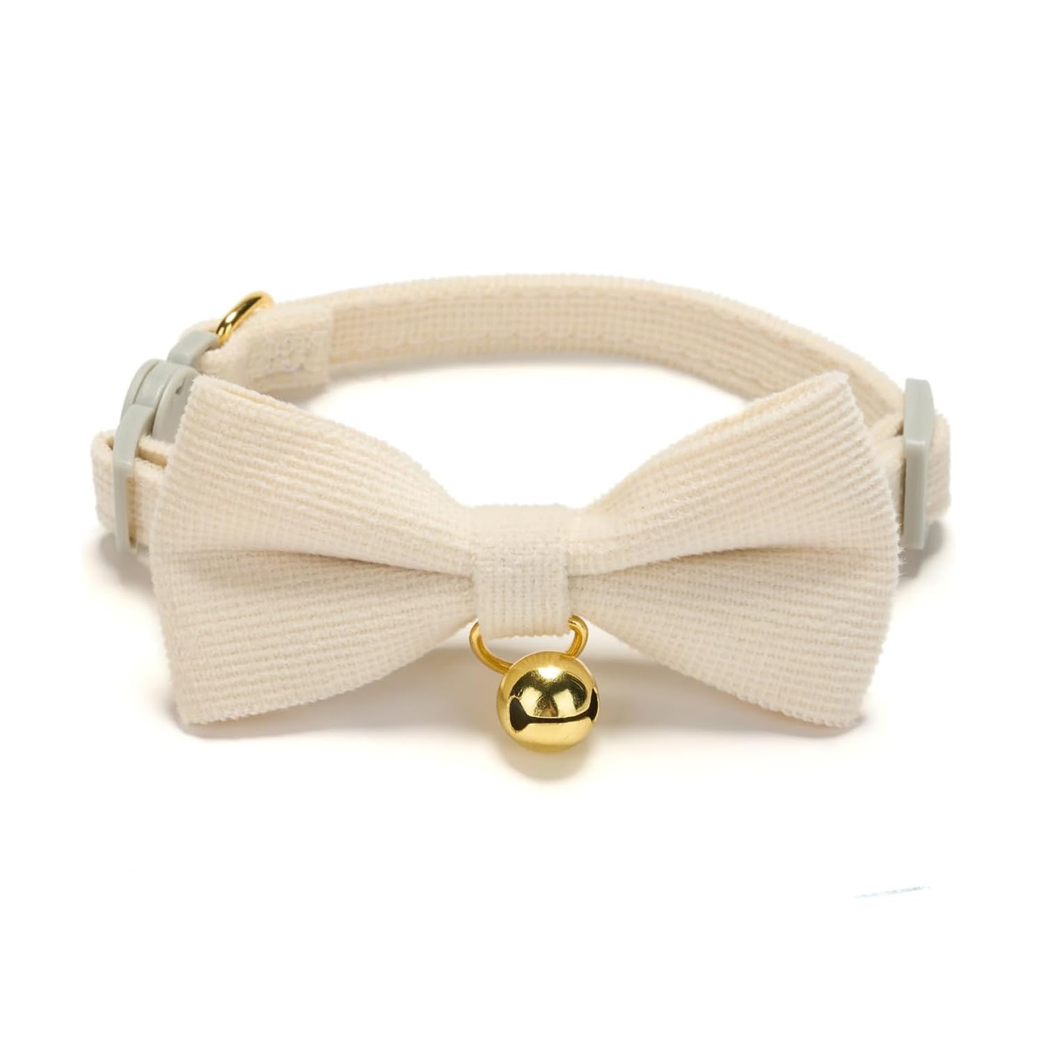 Petiry Soft Corduroy Cat Collar, Plaid Pattern, With Bell And Bowtie, Safety Breakaway Clasp, Adjustable For Kitten And Cats Whi