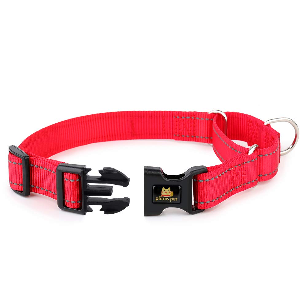 Plutus Pet Reflective Martingale Collar With Quick Snap Buckle,No Pull Dog Choker Collar For Small Medium Large Dogs,L,Red