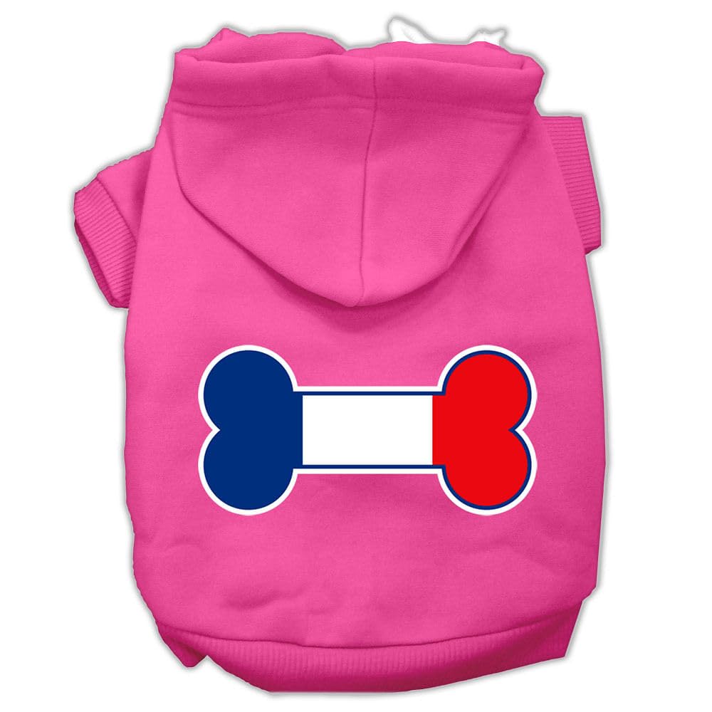 Pet, Dog & Cat Hoodie Screen Printed, 'Bone Flag France' Bright Pink Xl (14-20 Lbs.)