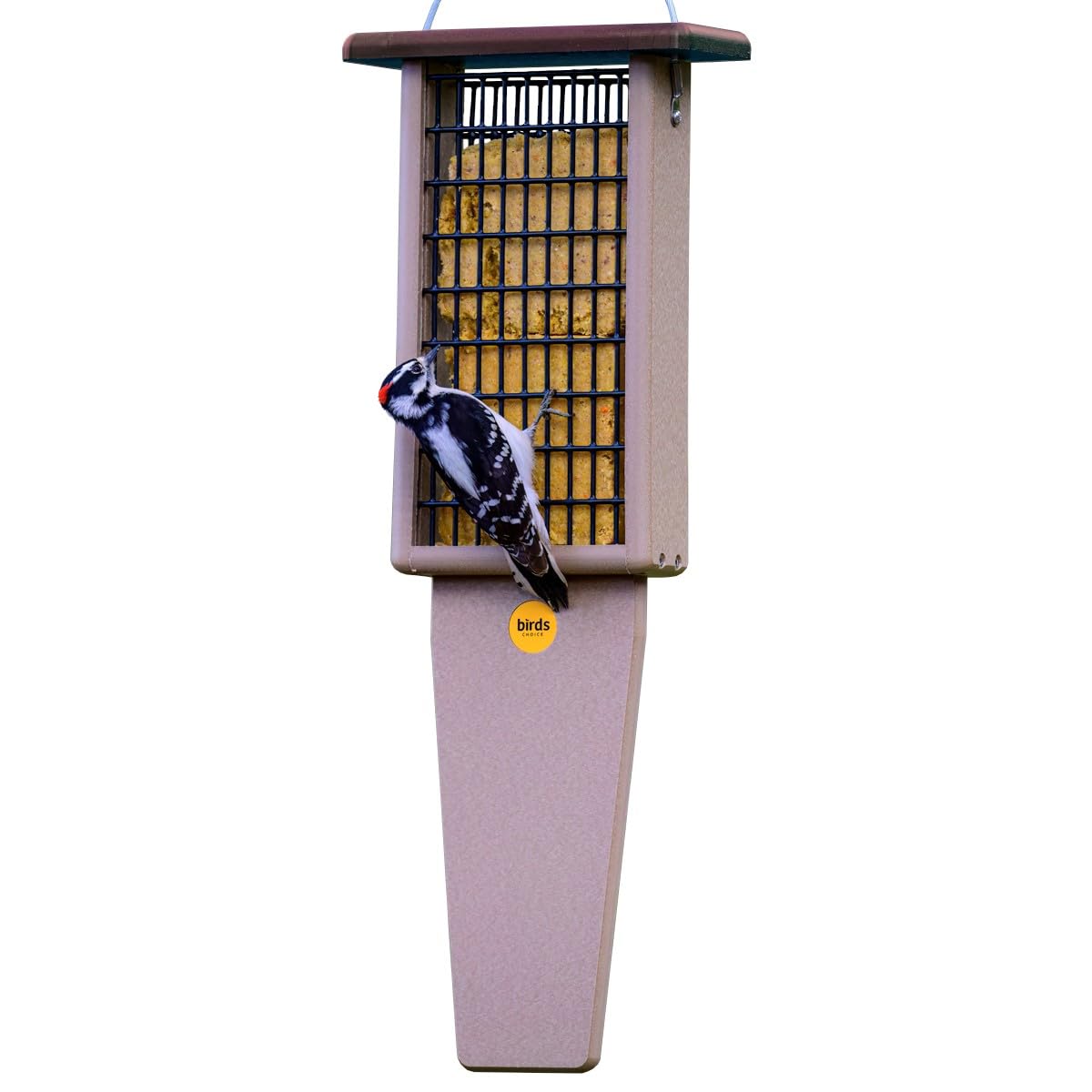 Birds Choice SNPSB Recycled Double Cake Pileated Suet Feeder, Suet Feeders, 2 Suet Cakes, 8L X 3W X 22-1/2H, Taupe Base w/ Brown