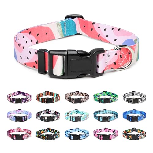 Mercano Adjustable Dog Collar - Special Design Patterns, Soft Nylon Comfortable Durable Pet Collar For Small Medium Large Dogs (L, Watermelon)