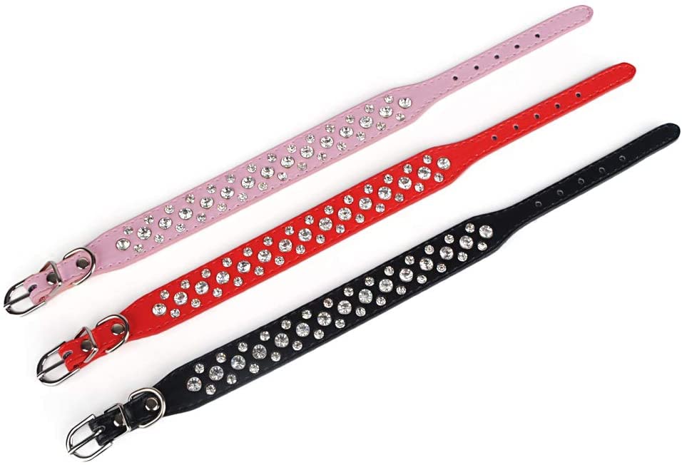 Rhinestone Dog Collar, Bling Rhinestone Pu Leather Crystal Diamond Pet Dog Cat Puppy Collar Black S M L Xl (L, Red)