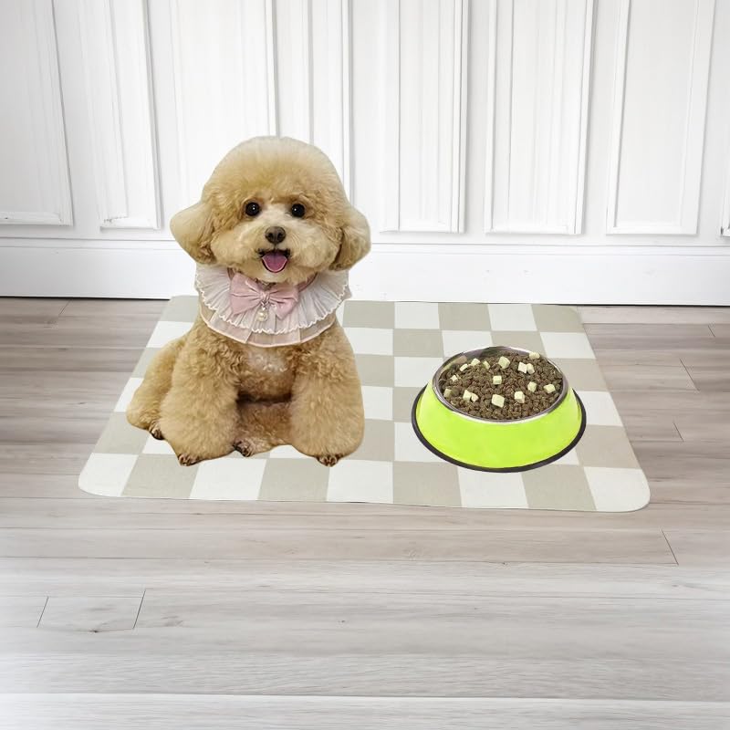 Cdoffice Cat Feeding Mat Dog Feeding Mat Absorbent Dog Cat Bowl Mat (Beige, 12 X19)