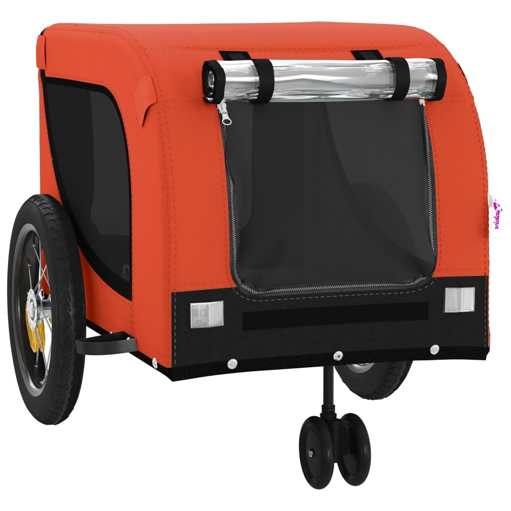vidaXL Pet Bike Trailer - Orange & Black Oxford Fabric/Iron Frame, 48.8&quot;x20.9&quot;x20.9&quot; - Small Dogs, Cargo/Groceries Transport