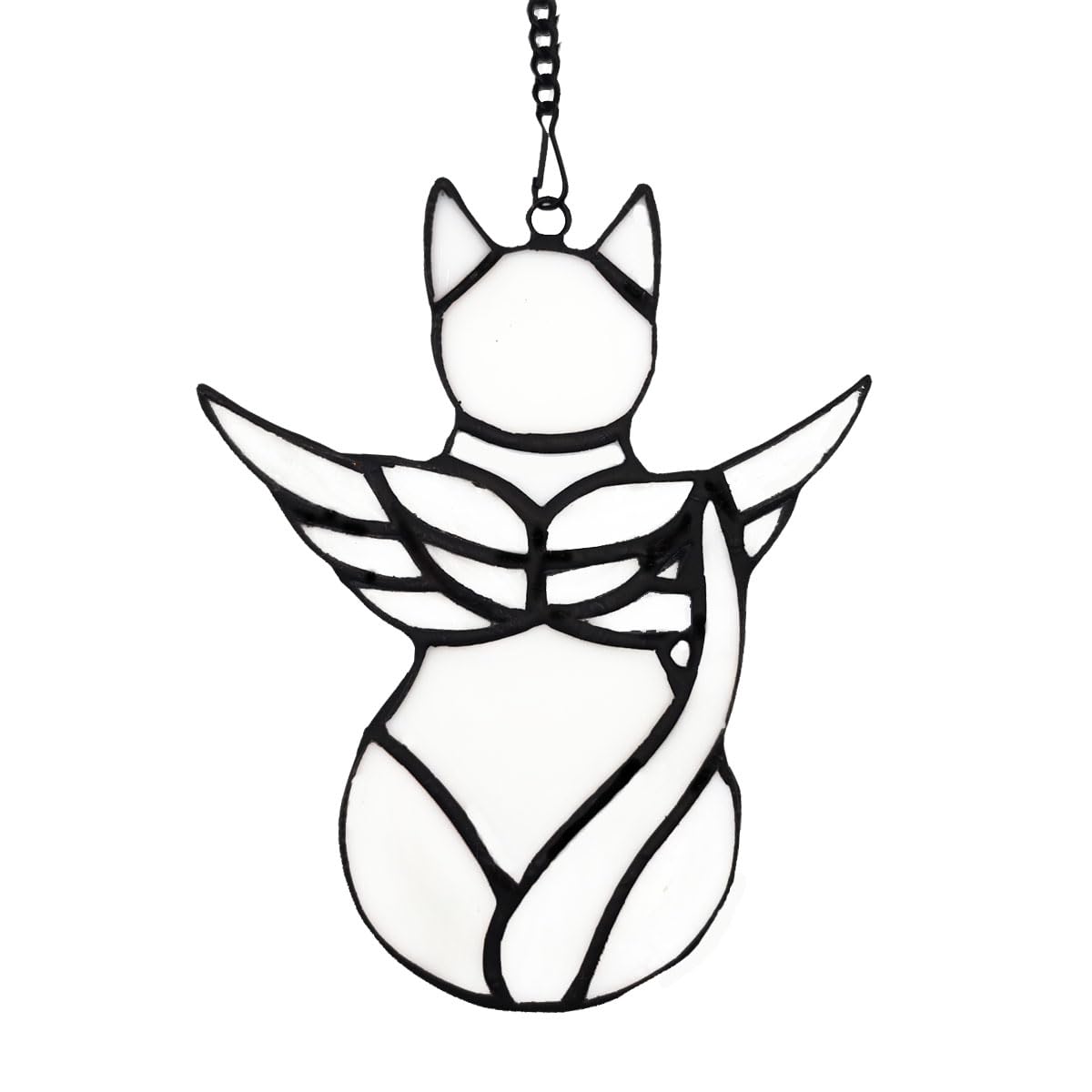 Fluffycaptain Handcrafted Stained Glass Cat Suncatcher -White Angel Cat With Colorful Wings, Memorial Gift For Pet Lovers, Home 