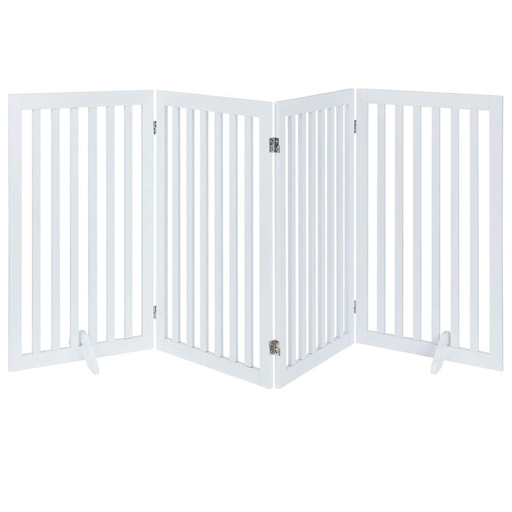 Unipaws 36”H Free Standing Pet Gate For Dog Cat Baby, Tall Wooden Dog Gates For Doorway, Stairs, Foldable Pet Fence For The House, Expandable Dog Barrier, Indoor Use, White