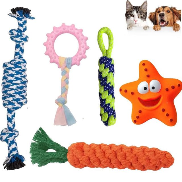 PAWISE Dog Chew Toy Dog Cotton and Rubber Toy Carrot Cotton Rope Toy, Puppy Squeak Toys, Knot Rope Toy for Playing, Teeth Cleani