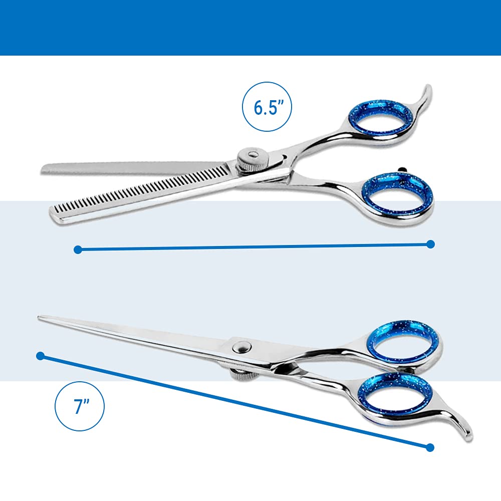 Laazar Pet Grooming Set - 7'' Straight Pet Grooming Scissors & 6.5'' Pet Thinning Shears with 42 Teeth | Professional Dog Sheari