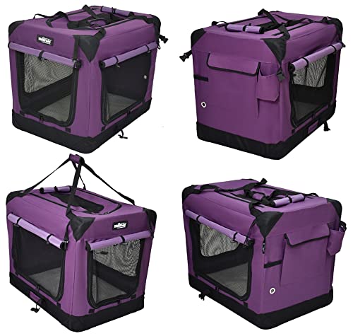 Elitefield 4-Door Folding Soft Dog Crate With Curtains, Carrying Bag And Fleece Bed (2 Year Warranty), Indoor & Outdoor Pet Home (30' L X 21' W X 24' H, Purple+4 Door Curtains)