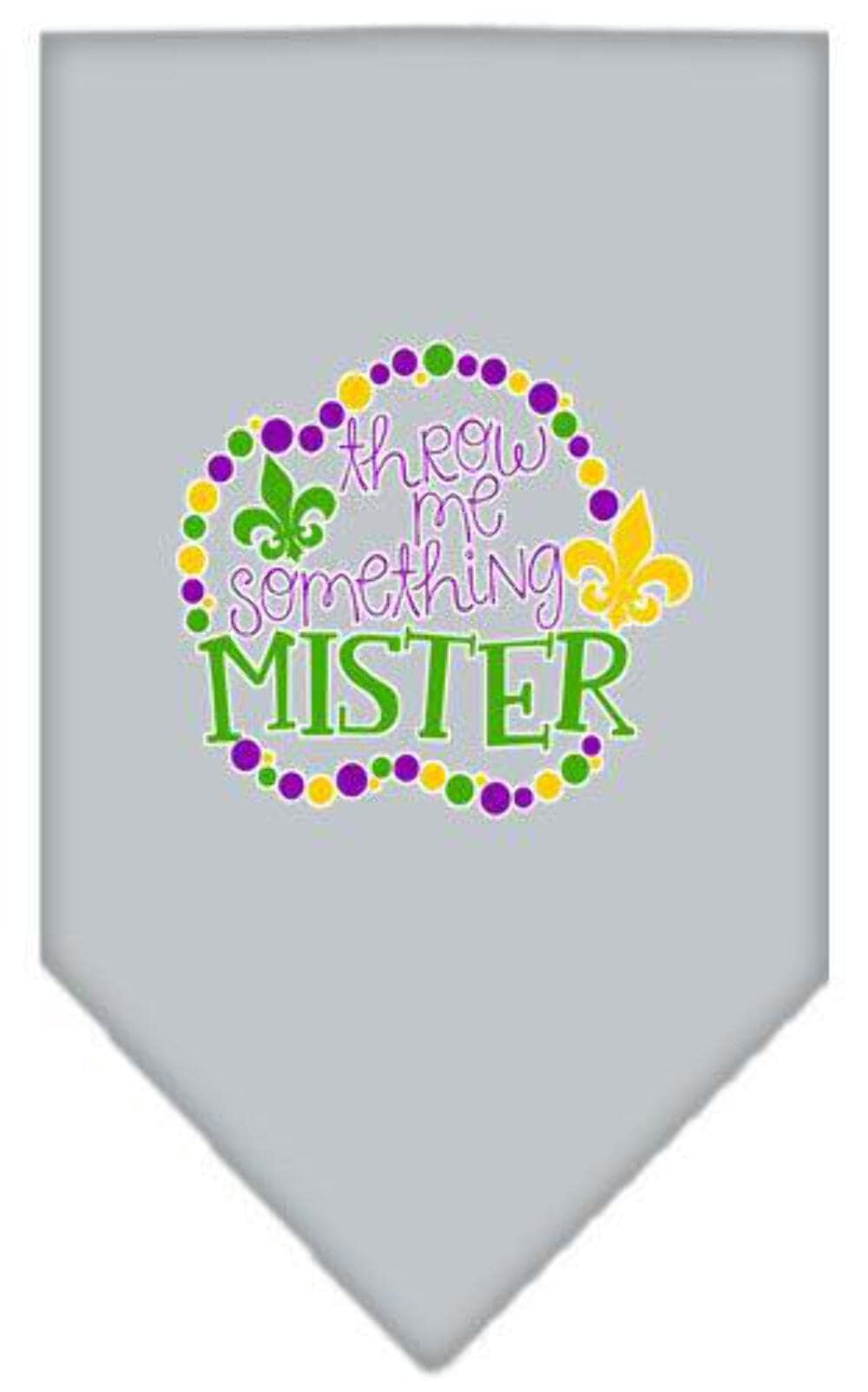 Mirage Pet Product Throw me Something Screen Print Mardi Gras Bandana Grey Large