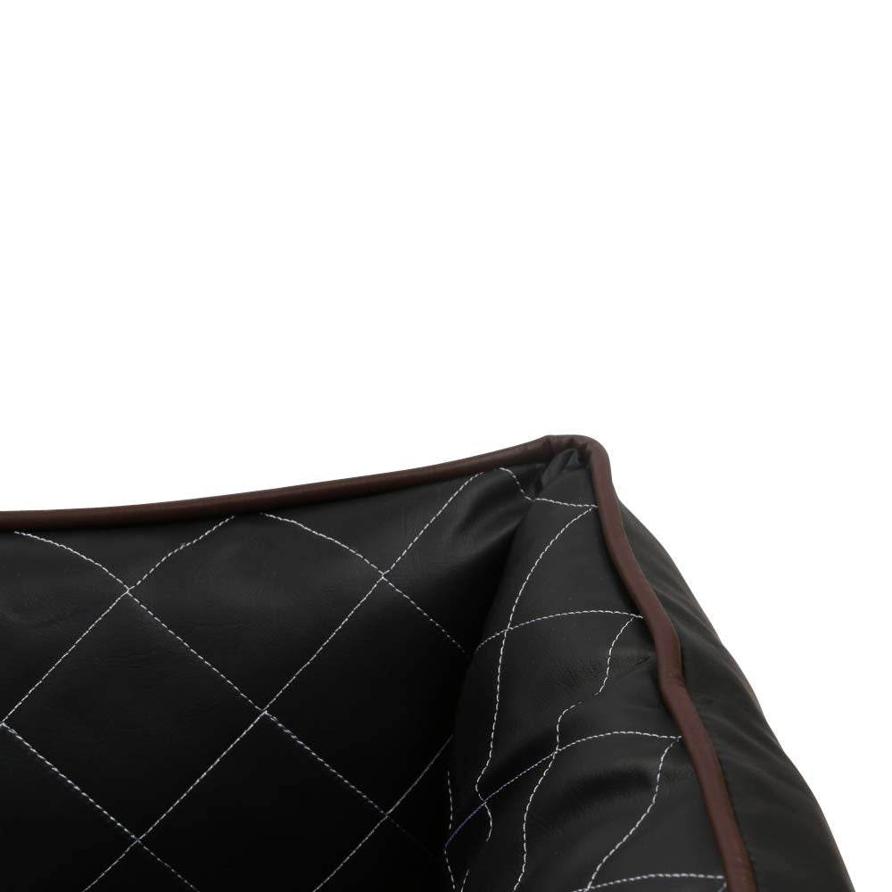 Happycare Textiles Luxury All Sides Faux leather Rectangle Pet Bed. Black color, 26x18 inches