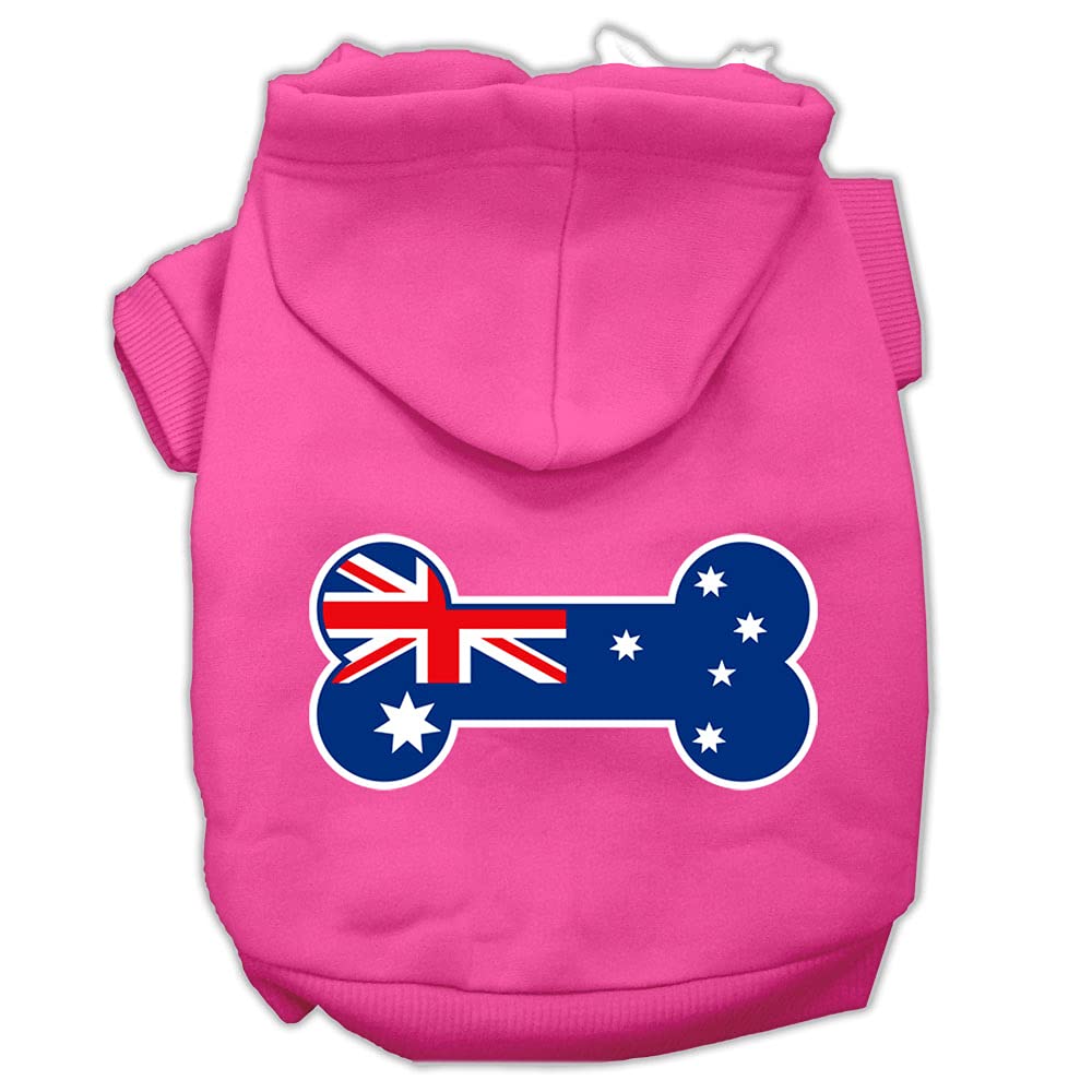 Pet Dog & Cat Hoodie Screen Printed, 'Bone Shaped Australian Flag' Bright Pink Lg (10-14 Lbs.)