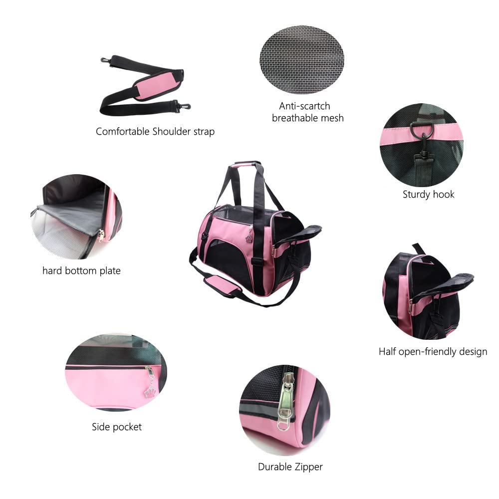 Zanesun Cat Carrier,Soft-Sided Pet Travel Carrier For Cats,Dogs Puppy Comfort Portable Foldable Pet Bag Airline Approved (Medium-Lightpink)
