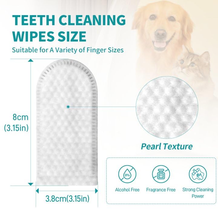 Pither Dog Teeth Cleaning Wipes, Pet Dental Finger Wipes For Dogs & Cats Disposable Gentle Dog Teeth Cleaning Pads Tooth Brushin