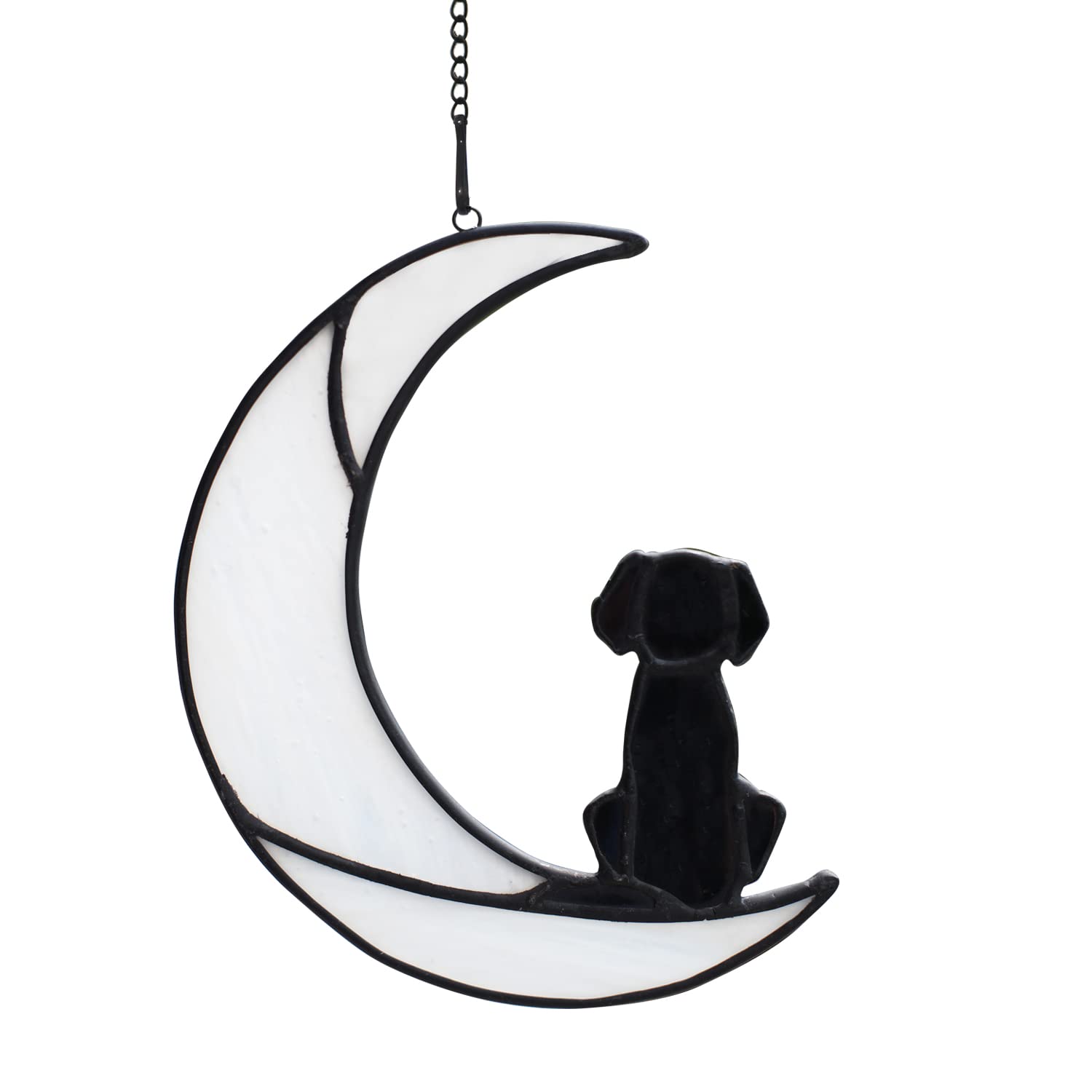 Boxcasa Dog Memorial Gifts For Dog Lovers,Dog On Moon Stained Glass Window Hanging For Suncatcher,Loss Of Dog Sympathy Gift For 