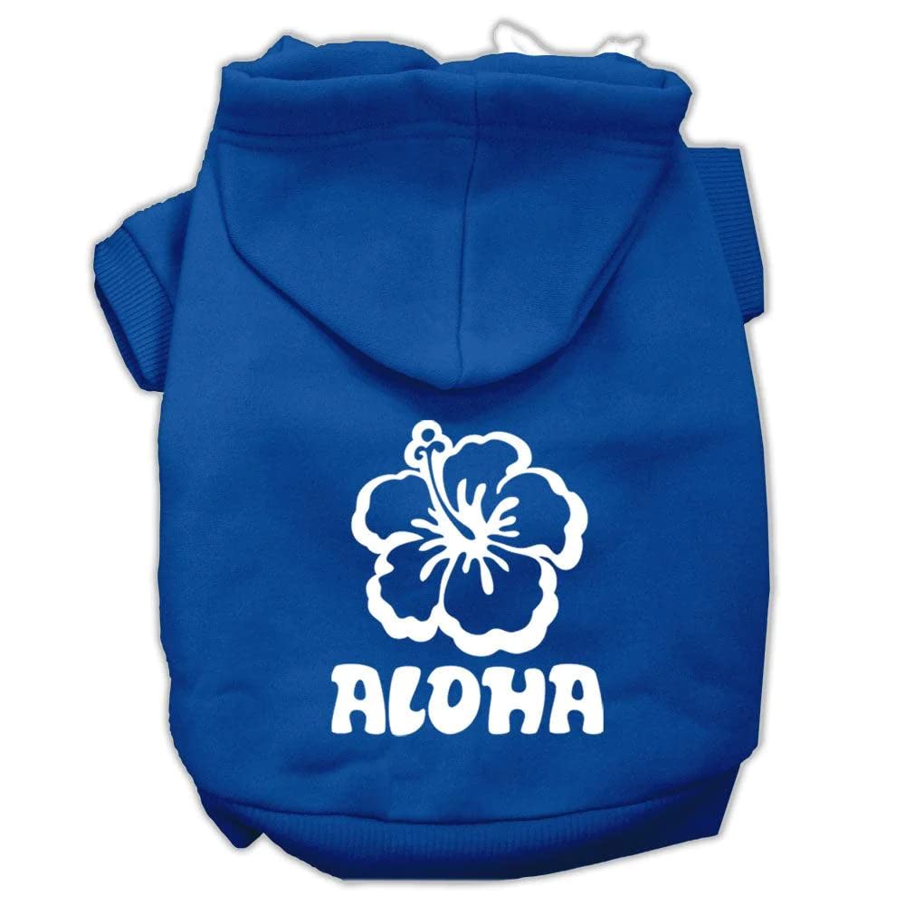 Pet, Dog & Cat Hoodie Screen Printed, &quot;Aloha Flower&quot; Blue XS (0-3 lbs.)