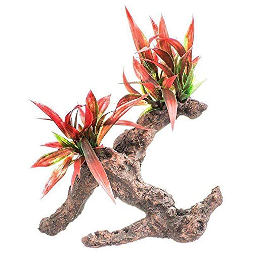Aquatop Aquarium Decoration, Fiery Red Plant On Resin Driftwood, 6'' Wide X 7'' Tall