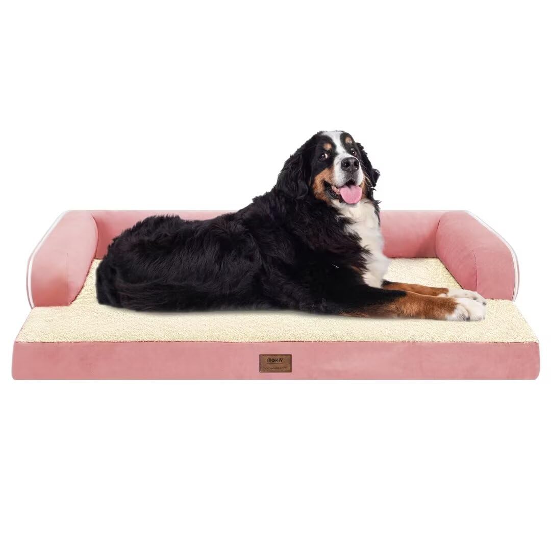 Orthopedic Washable Large Dog Bed, Pink Dog Beds With Removable Cover, Large Xxxl Pet Dog With Bolster, Washable Dog Bed Sofa With Orthopedic Egg Foam For Medium Large Dog