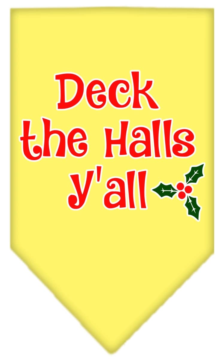 Christmas Pet and Dog Bandana Screen Printed, &quot;Deck The Halls Y'all&quot; Yellow Small