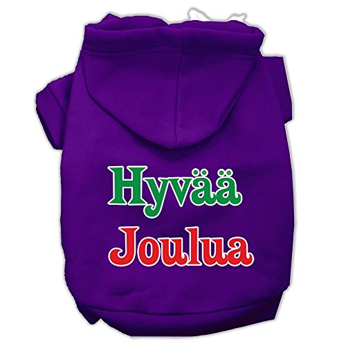 Pet Dog & Cat Hoodie Screen Printed, Hyvaa Joulua Purple XL (14-20 lbs.)