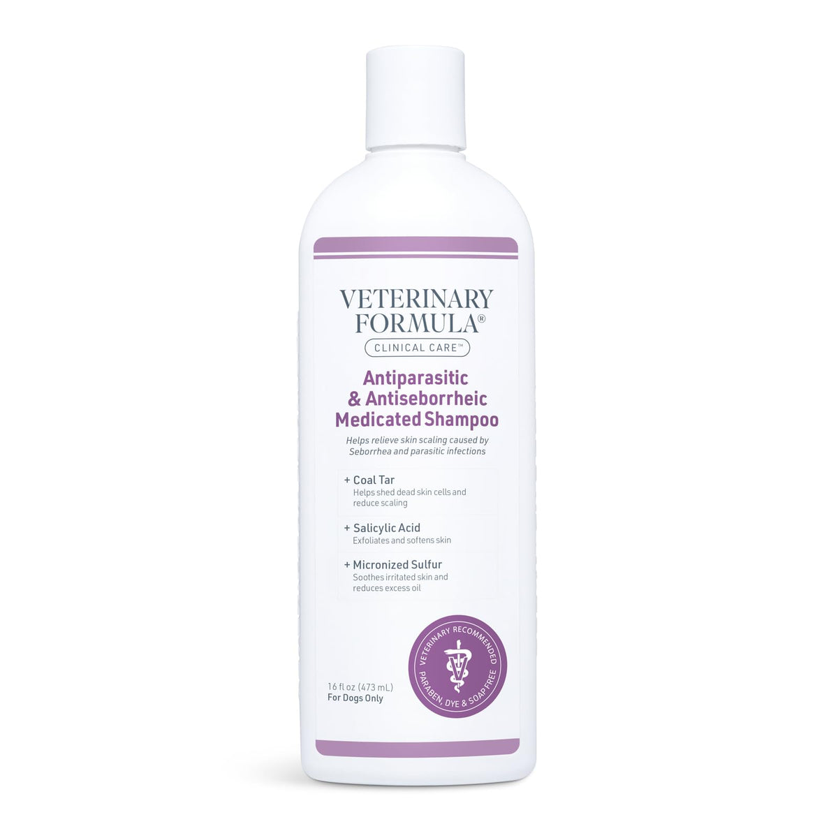 Veterinary Formula Clinical Care Antiparasitic & Antiseborrheic Medicated Dog Shampoo, 16 Oz - Paraben, Dye, Soap Free - Hydrati