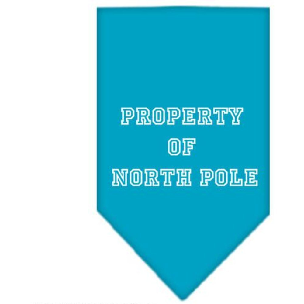 Christmas Pet and Dog Bandana Screen Printed, &quot;Property Of North Pole&quot; Turquoise Large